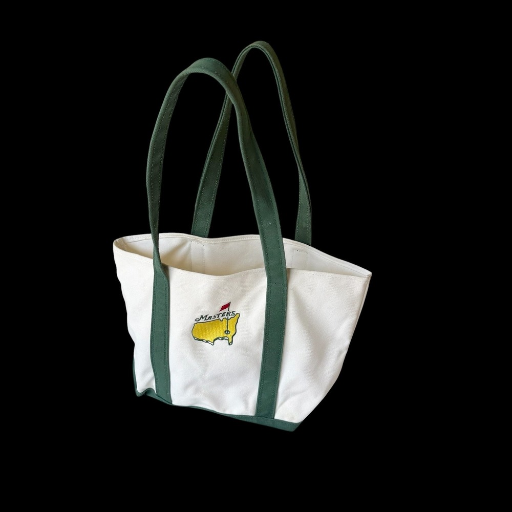 Masters Tournament Golf Canvas Tote Bag Cream Green Embroidered Logo Carryall